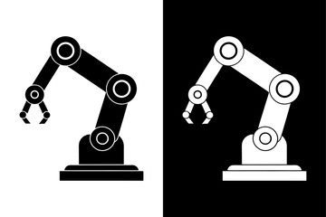 Robotic Arm Silhouette Vector Icon Black and White Background.