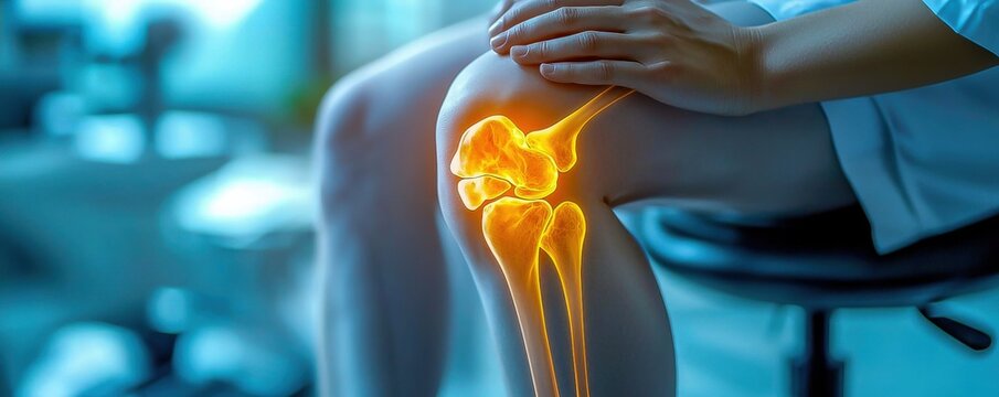 Human knee joint meniscus bone anatomy structure showing pain relief doctor treatment concept for healthy skeleton.