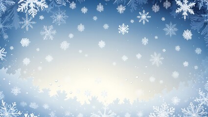 A serene winter gradient transitioning from deep icy blue to soft frosty white, adorned with delicate, scattered snowflakes.