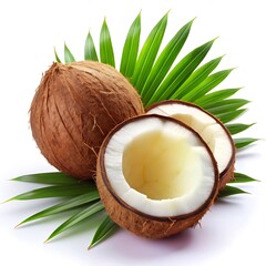 Whole coconut and a half cut coconut