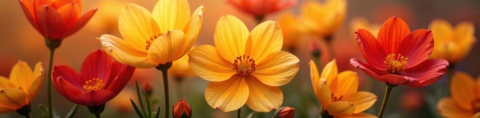 Obraz premium Soft petals of autumn flowers in shades of orange, yellow and red , colors, watercolor, floral