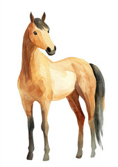 Obraz premium A simple, cute hors painted in watercolor on a white background
