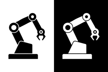 Robotic Arm Silhouette Vector Icon Black and White Background.