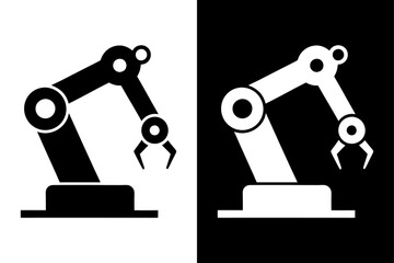 Robotic Arm Silhouette Vector Icon Black and White Background.