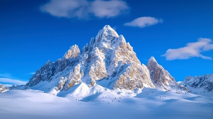 Obraz premium Group of adventurous hikers climbing up a stunning snowy mountain trail surrounded by majestic winter scenery