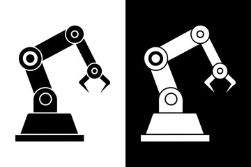 Robotic Arm Silhouette Vector Icon Black and White Background.