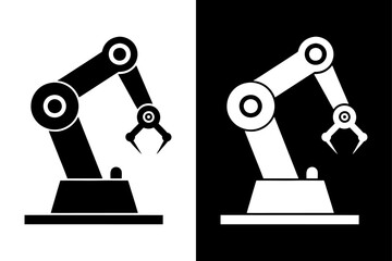 Robotic Arm Silhouette Vector Icon Black and White Background.