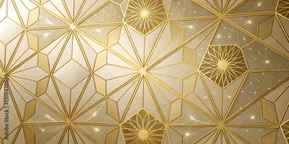 Poster a shimmering abstract design of golden geometric shapes with glowing accents creates a sense of dept