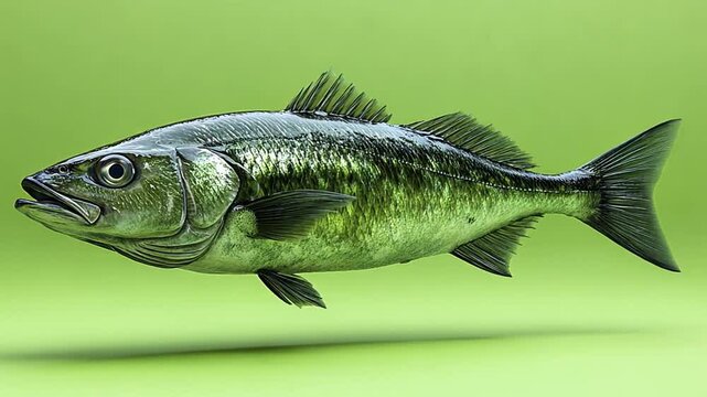 3D Render of a Single Vibrant  Atlantic Croaker Fish on a Green Background
