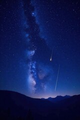 Obraz premium Cosmic night sky with a bright starry background and a few shooting stars, shooting stars, starry background, universe