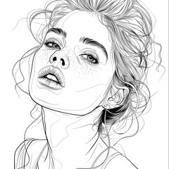 Fototapeta premium A Woman's Face with Curly Hair and Freckles