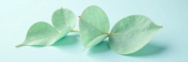 Obraz premium Single eucalyptus leaf on an icy white surface, leaves, simplicity, foliage