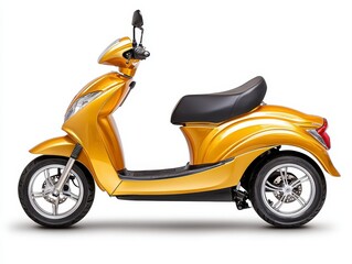 Obraz premium Sleek yellow scooter with a narrow seat displayed from the side view highlighting its unique design and features