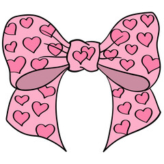 fabric bow with multiple heart pattern filled outline doodle