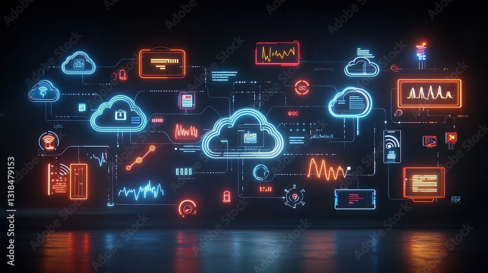 Poster visually dynamic futuristic infographic representing the of cloud computing data analytics and intel