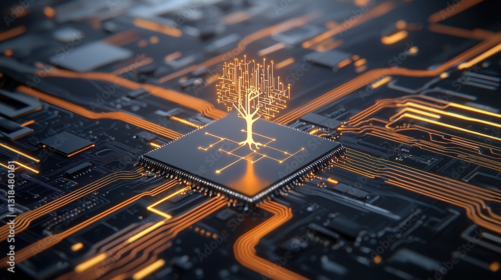 Poster mesmerizing digital artwork featuring a visually striking depiction of a futuristic circuit board ar