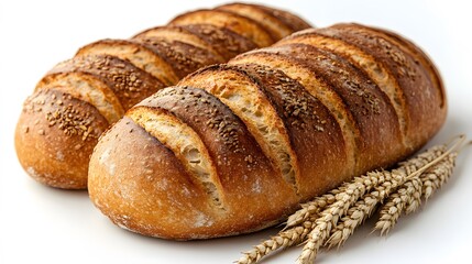 Bread which is delicious with wheat, on a white background