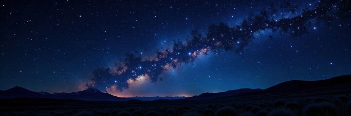 Dark night sky with sparkling stars on black canvas, celestial body, nebulae