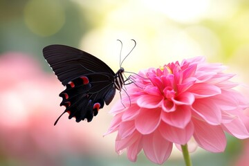 Fototapeta premium Colorful Butterfly on Vibrant Pink Flower in Nature Setting