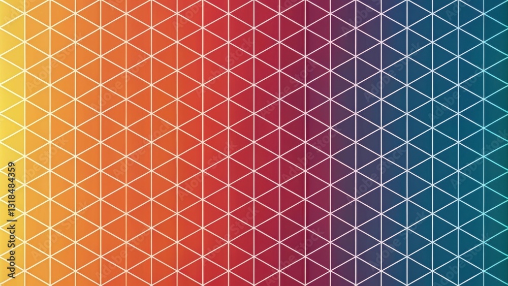 Poster Abstract Geometric Pattern with Vibrant Gradient Colors and a White Grid of Triangles