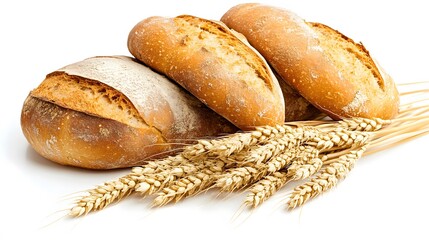 Bread which is delicious with wheat, on a white background