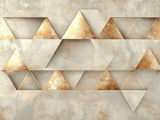 Contemporary Wallpaper Design with Metallic Foil Triangles on Recycled Paper Texture