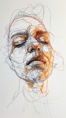Detailed Abstract Drawing of a Human with Hypersomnia in Black Ink on White Background
