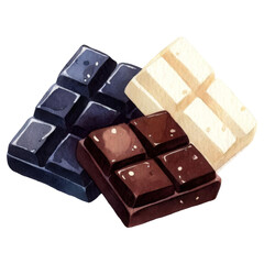 Fototapeta premium Chocolate lover concept. A colorful assortment of chocolate bars, featuring dark, milk, and white varieties, arranged in a visually appealing manner.