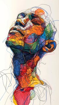 Detailed Abstract Drawing of Human with Leigh Syndrome in Black Ink on White Background