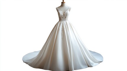 Elegant White Wedding Dress with Lace Appliques and a Full Skirt