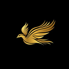Obraz premium A mesmerizing logo featuring a golden phoenix in flight, symbolizing rebirth, transformation, and strength