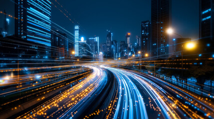 Obraz premium Last-mile delivery action in urban e-commerce logistics technology-driven environment nighttime viewpoint