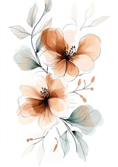 A stylized arrangement of Boho-style flowers, isolated on a clean white background, featuring large, free-flowing organic shapes and natural elements