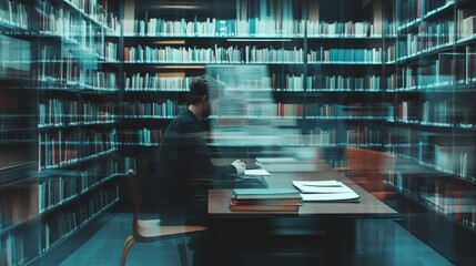 Focused reader in a library
