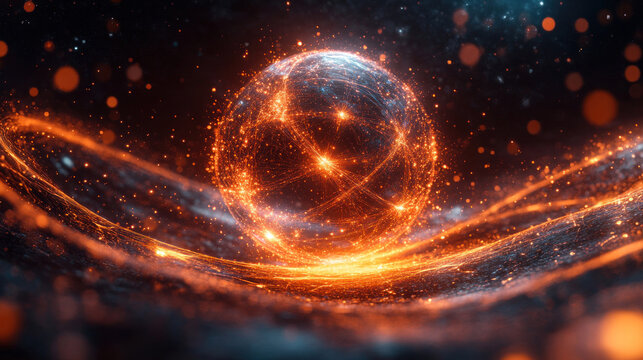 Quantum mechanics science concept showcasing subatomic particles, glowing energy waves, and futuristic quantum entanglement simulations