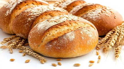Bread which is delicious with wheat, on a white background