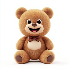 Happy teddy bear with a bowtie, isolated on clear white background
