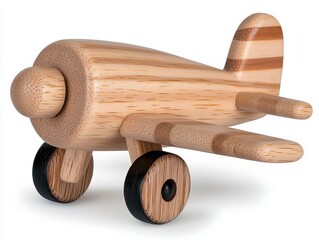 A fun wooden toy airplane kit waiting to be assembled on a clean white background for creative and engaging play