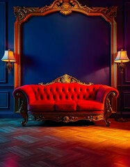 Regal Red: Sofa in Blue Room
