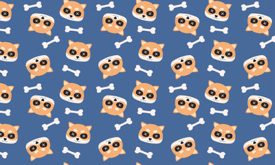 shiba inu stuffed doll and bone illustration seamless pattern