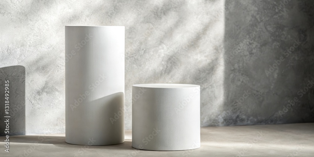 Aufkleber minimalist abstract cylinders on a concrete background with subtle light and shadow play