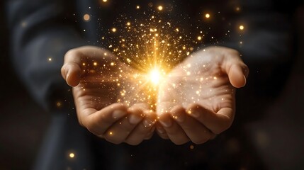 Golden Sparkles Held in Hands.