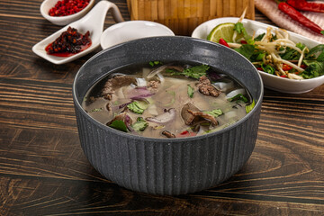Vietnamese Pho Bo soup with beef and noodles