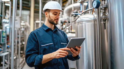 Professional Male Worker Using Tablet in Industrial Environment