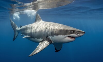 Great White Shark Gliding Gracefully Beneath the Ocean Surface