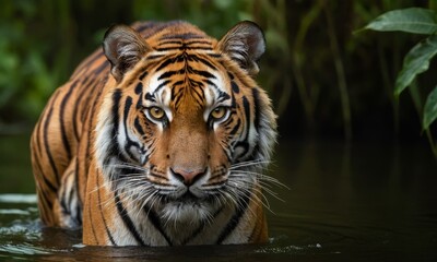 Fototapeta premium Magnificent Sumatran Tiger Portrait, A Gaze of Wildness and Power