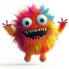 Obraz premium Joyful monster with colorful fur, isolated on clear white background