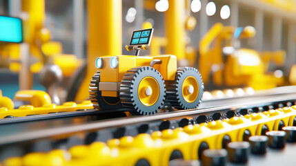 Fototapeta premium Vibrant Toy Construction Vehicle on a Factory Assembly Line