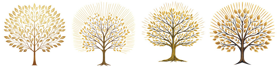 Naklejka premium abstract of autumn tree silhouettes with vibrant colorful seasonal foliage in shades of yellow orange and brown Natural rustic and modern design elements with a sense of harmony and tranquility