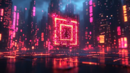 Obraz premium Neon city square holographic projection